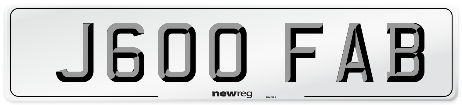 J600 FAB Number Plate from New Reg